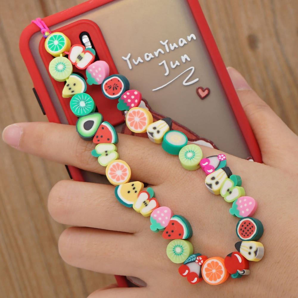 Fashion Women Picture - Sevimli meyve boncuk telefon kayışı zincir
