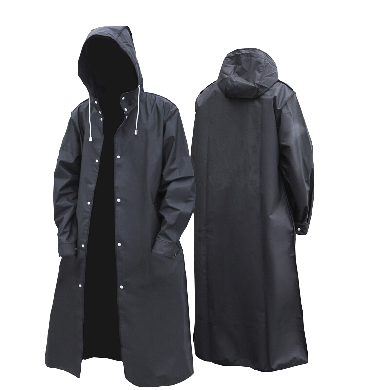 Women'S Fashion Rain Jacket - Siyah Moda Yetişkin Su Geçirmez Uzun